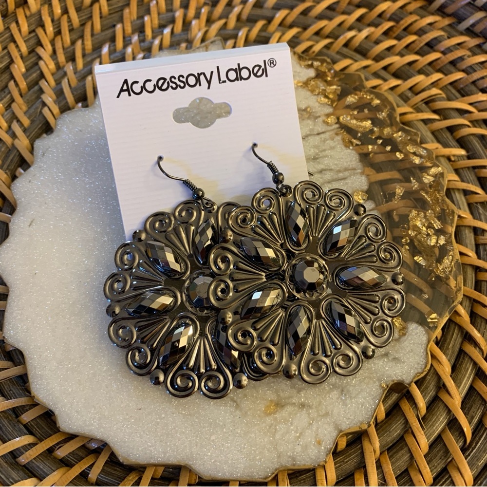 Accessory Label Metal Dangle Earrings